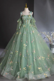 A Line Sweetheart Neck Tulle Lace Green Long Prom Dress KPP1974