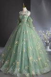 A Line Sweetheart Neck Tulle Lace Green Long Prom Dress KPP1974