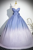 Blue Gradient Color Glitter Sequins Prom Dresses, A Line Off The Shoulder Blue Princess Formal Dresses KPP1977