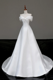 White Satin Long Prom Dress, Off the Shoulder A Line Evening Party Dress KPP1980