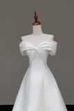 White Satin Long Prom Dress, Off the Shoulder A Line Evening Party Dress KPP1980