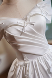 Off Shoulder A Line Satin White Short Prom Dress with Butterfly Applique KPH0731