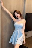 Blue A Line Halter Short Homecoming Dresses,Cheap Short Prom Dresses KPH0740