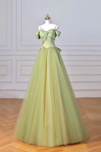 Green Spaghetti Strap Tulle Long Prom Dress, Beautiful A Line Evening Party Dress KPP1993