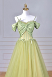 Green Spaghetti Strap Tulle Long Prom Dress, Beautiful A Line Evening Party Dress KPP1993