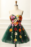 Strapless Green Homecoming Dress With 3D Flowers KPH0746