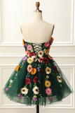 Strapless Green Homecoming Dress With 3D Flowers KPH0746