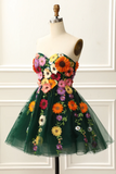 Strapless Green Homecoming Dress With 3D Flowers KPH0746