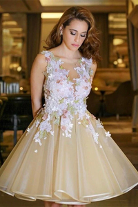 Gorgeous A Line Flowers Homecoming Dresses Sleeveless Open Back Short Hoco Dress KPH0753