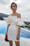 Off Shoulder Sleeveless Satin Mini Homecoming Dress With Ruffles KPH0754