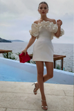 Off Shoulder Sleeveless Satin Mini Homecoming Dress With Ruffles KPH0754