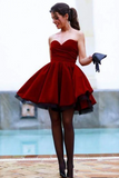 Custom Made A Line Sweetheart Neck Dark Red Short Prom Dress, Homecoming Dresses KPH0755