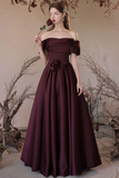 Elegant Satin Floor Length Prom Dress, A Line Off the Shoulder Formal Party Dress KPP2002