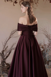 Elegant Satin Floor Length Prom Dress, A Line Off the Shoulder Formal Party Dress KPP2002