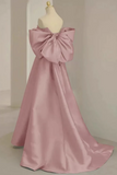 Pink A Line Satin Long Prom Dresses, Pink Satin Evening Dresses KPP2004