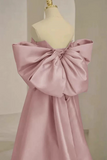 Pink A Line Satin Long Prom Dresses, Pink Satin Evening Dresses KPP2004