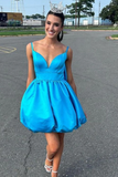 Cute V Neck Short Blue Prom Dresses, Formal Homecoming Dresses KPH0756