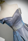 A Line Gradient Blue Floor Length Prom Dress, Off the Shoulder Evening Party Dress KPP2005