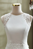 White Mermaid Round Neckline Long Formal Gown, White Wedding Party Dress KPP2026