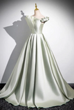 Light Green Long A Line Princess Dress, Beautiful Off the Shoulder Evening Prom Dress KPP2029