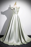 Light Green Long A Line Princess Dress, Beautiful Off the Shoulder Evening Prom Dress KPP2029