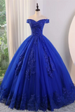 Royal Blue Ball Gown Tulle with Lace Applique Prom Dress, Sweetheart 16 Dress KPP2036