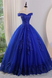 Royal Blue Ball Gown Tulle with Lace Applique Prom Dress, Sweetheart 16 Dress KPP2036