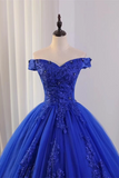 Royal Blue Ball Gown Tulle with Lace Applique Prom Dress, Sweetheart 16 Dress KPP2036