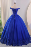 Royal Blue Ball Gown Tulle with Lace Applique Prom Dress, Sweetheart 16 Dress KPP2036