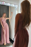 Kateprom A-Line V-Neck Sleeves Pink Satin Prom/Evening Dress With Split KPP0969