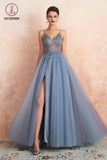 Kateprom Straps A-Line Beading Rose Split Tulle Prom Dress With Crystal KPP0968