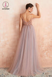 Kateprom Straps A-Line Beading Rose Split Tulle Prom Dress With Crystal KPP0968