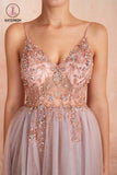 Kateprom Straps A-Line Beading Rose Split Tulle Prom Dress With Crystal KPP0968