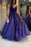 Kateprom A-Line V Neck Royal Blue Prom Dress Cross Back Evening Dress KPP0971