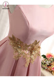 Kateprom Pink A Line Sleeveless Ruched Homecoming Dress with Gold Appliques, Short Prom Dress KPH0357