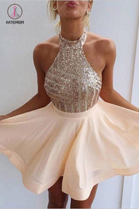 Kateprom Halter Sparkly Sequin Backless Homecoming Dresses,Short Sweet 16 Dresses,Cocktail Dresses KPH0264