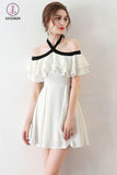 Kateprom Chic Light Ivory Halter Ruffles Chiffon Short Homecoming Dresses,Short Prom Dresses KPH0277