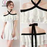 Kateprom Chic Light Ivory Halter Ruffles Chiffon Short Homecoming Dresses,Short Prom Dresses KPH0277