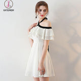 Kateprom Chic Light Ivory Halter Ruffles Chiffon Short Homecoming Dresses,Short Prom Dresses KPH0277