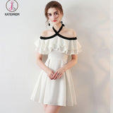 Kateprom Chic Light Ivory Halter Ruffles Chiffon Short Homecoming Dresses,Short Prom Dresses KPH0277