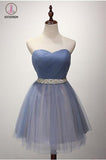 Kateprom A-line Strapless Short Tulle Sash Homecoming Cocktail Party Dresses for Teens KPH0279