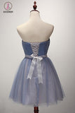 Kateprom A-line Strapless Short Tulle Sash Homecoming Cocktail Party Dresses for Teens KPH0279