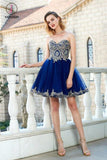 Kateprom Royal Blue Princess Sweetheart Sleeveless Applique Mini Tulle Homecoming Dresses KPH0280