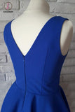 Kateprom Royal Blue A Line V-Neck Short Homecoming Dress with Ruched, Mini Prom Dresses KPH0287