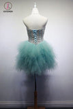 Kateprom Pool Blue Sparkly Sweetheart Sequins Tulle Short Cocktail Dress, Mini Homecoming Dress KPH0290