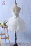 Kateprom Ivory Mini Ruffles Strapless Short Homecoming Dress,Lace Appliques Graduation Dress KPH0294