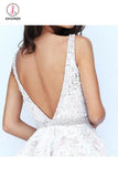 Kateprom Mini Deep V-Neck Backless Lace Homecoming Dresses Party Dresses with Beading KPH0303