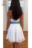 Kateprom White Sweetheart Cheap Chiffon Short Dress, A Line Homecoming Dress with Beading Belt KPH0307