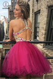 Kateprom Mini Deep V Neck Sleeveless Tulle Homecoming Dress with Appliques, Short Prom Dress KPH0311