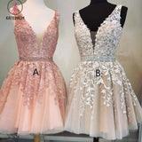 Kateprom Cheap Cute V-Neck Applique Lace Homecoming Dress,Tulle Short Prom Dress KPH0315